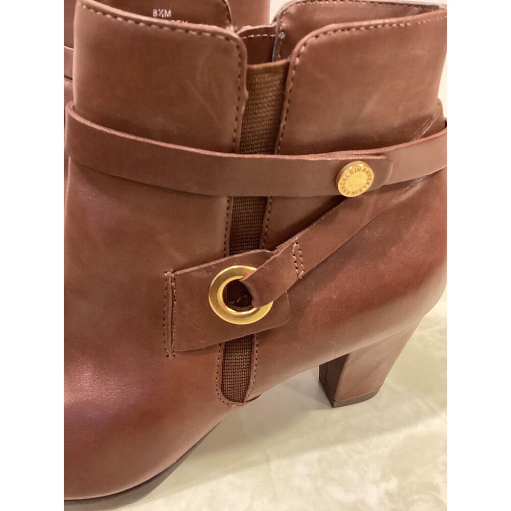 Anne Klein Chelsey Ankle Congac Brown Leather Boots 8.5M - Picture 4 of 15